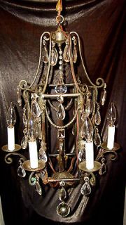 Atq. Stunning c. 19th French bronze crystal acanthus leaf chandelier 