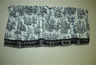 French Country Valance Waverly Rustic Life Toile Fabric; Black on 