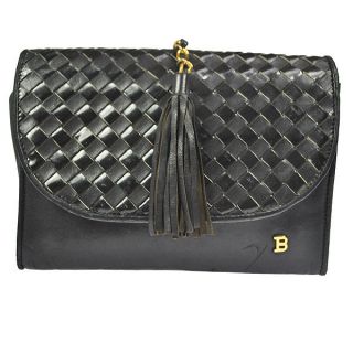 Authentic BALLY Fringe Shoulder Bag Leather Black Italy Vintage 