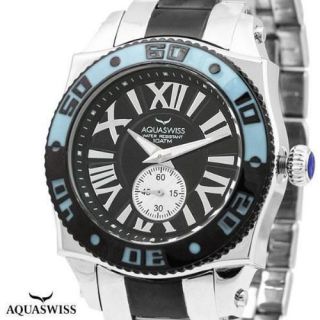 AQUASWISS SWISSport G 44 mm All Stainless Steel Watch, SW10 62G Black 