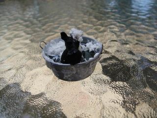   Miniatures ~ Scottie Dog in Galvanized Tub Getting a Bath/Soap Washtub