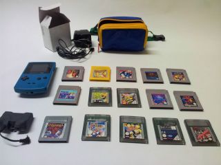 Nintendo Game Boy Color+ 15 GAMES BUNDLE. POKEMON, MARIO, WARIO, MICRO 