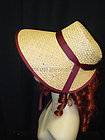 Victorian Dickens style straw bonnet with burgundy trim MADE IN USA