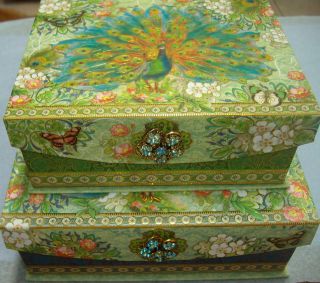   Studio Set of 2 Peacock Keepsake Nesting Boxes with Magnetic Closures