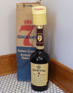 Vtg Seagrams 7 Crown Gallon Bottle & Barware Pump Dispenser