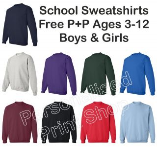 School sweatshirt jumper age 3 12 boys & girls red blue green grey 