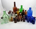   SIDE WHISKEY FLASK Amber Cobalt Green GLASS BOTTLES Liquor Medicine