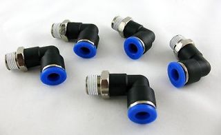 FIVE Push In One Touch to Connect Fittings 1/4 OD 1/8 NPT 90º Elbow 