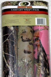 Mossy Oak Camo & Pink Gift Wrap Wrapping Paper 3 Rolls 2.5ft x 9ft