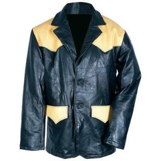 Genuine Leather Western Style Sport Jacket w/Faux Ostrich Shoulder 
