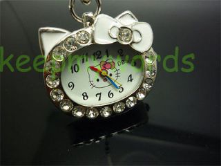   Kitty Blue Crystal Stone Necklace Pendant Pocket Watch & Free Gift Box