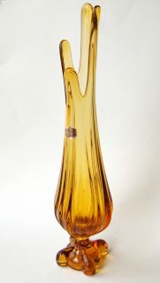 USA Viking Vintage Swung Glass Epic Vase 1960s Amber Square Foot 