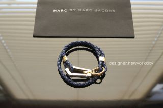 NEW Authentic MARC JACOBS Logo Gold Clip Royal Blue Leather Double 