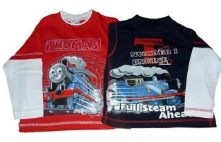 Thomas The Tank Engine 2 Pack Long Sleeve T. Shirts In Red & Navy Blue