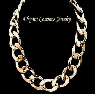 Bold Gold Tone Extra Chunky Curb Link Chain Necklace 18 #200