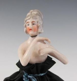 Antique GERMAN HALF DOLL Pin Cushion PORCELAIN Figurine Woman GIRL 
