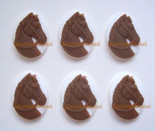 Mocha BROWN color HORSE on WHITE 25mm x 18mm Costume Jewelry CAMEOS 