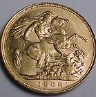 HALF SOVEREIGN GOLD BRITISH COIN 1908 KING EDWARD VII