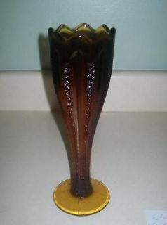 TIARA AMBER SANDWICH GLASS 10 1/4 inch MARDIGRAS VASE