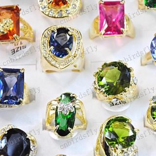 New wholesale Jewelry Lots 10pc Mixed Colors Gemstone Gold P rings 
