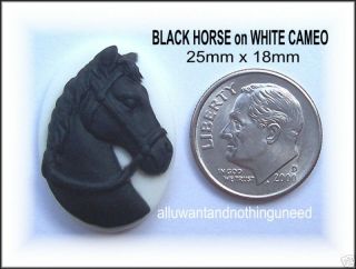 New Unset BLACK HORSE on WHITE 25mm x 18mm Costume Jewelry CAMEOS 