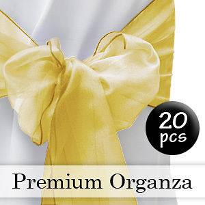 20 Gold Organza Chair Covers Sash Bow Wedding Party NEW