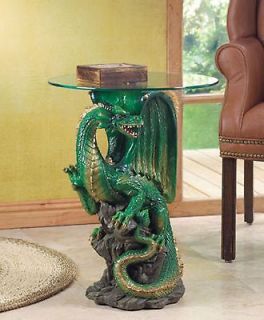 MYSTICAL DRAGON ACCENT TABLE WITH GLASS TOP **NIB