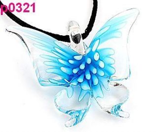   Butterfly lampwork murano art glass beaded pendant necklace p0321