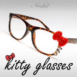   Cute Hello Kitty Style Glasses Clear Non Optical Lenses Tortoise Frame