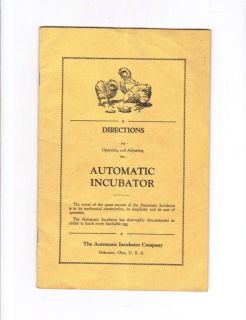 1950s DIRECTIONS for OPERATING the AUTOMATIC INCUBATOR