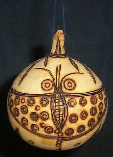 Primitive Folk Art Pyrography Gourd Hanging Decoration   Dried Seeds 