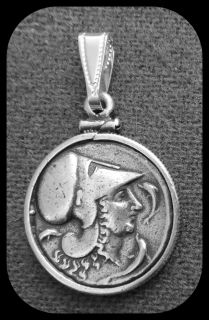 ATHENA & PEGASUS, CAST COIN AND BEZEL PENDANT, SILVER PLATED WITH 