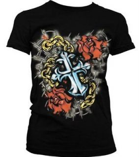   Roses Gold Chain Junior Girls T shirt Old School Tattoo Style Design