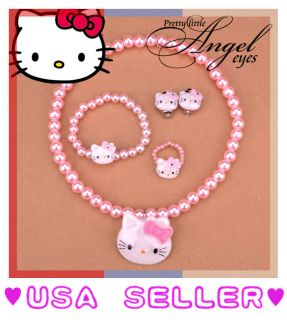 Hello Kitty Charm Necklace Bracelet Ring Earring Costume Dress Pearl 