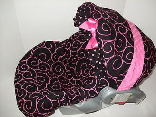   BLACK PRINT/PINK MINKY DOTS INFANT CAR SEAT COVER/Snug Ride 32 fit