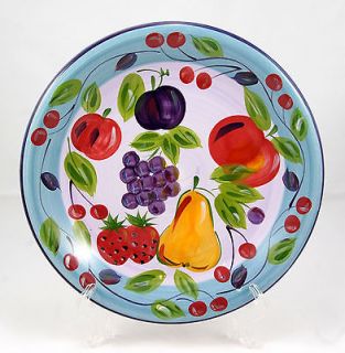   FRUIT #39678 Dinner Plate 11.25” Blue Rim Cherries Apples Grapes