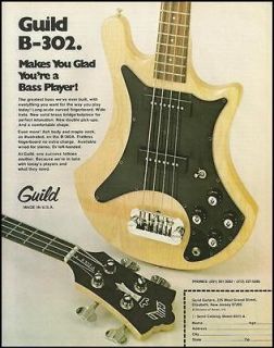 THE GUILD B 302 BASS GUITAR AD 8X11 VINTAGE ADVERTISEMENT FIT FOR 