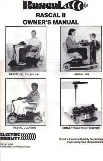 ELECTRIC MOBILITY RASCAL II OWNERS MANUAL + Tech Guide 2/93