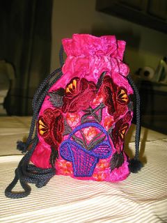 HAND MADE PURPLE VELVET BAG PURSE WITH EMBROIDERY FLOWERS, GUATEMALA