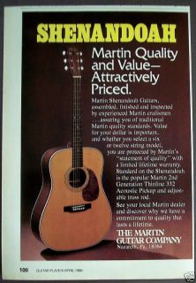 1988 Martin SHENANDOAH Guitars Vintage Music Ad