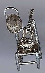 VINTAGE STERLING CHAIR WITH MARIACHI HAT & GUITAR CHARM