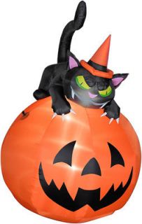   Animated Airblown Cat Over Jack O Lantern Halloween Inflatable