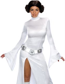 Star Wars White Princess Leia White Long Dress,Belt,Wig Halloween 
