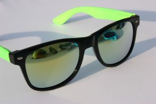 Black Neon Green Mirror way Sunglasses 80s vintage retro creppy 