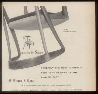 1954 M. Singer & Sons mid century modern chair photo vintage print ad