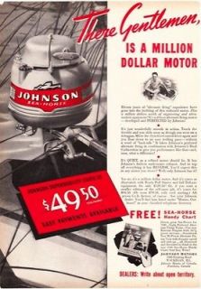 Johnson Sea Horse Outboard Motor 1940 Print Ad