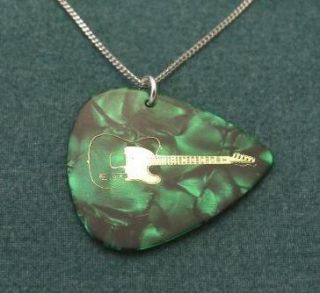 Silver Fender Telecaster guitar pick necklace, green
