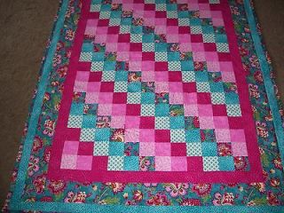 Handmade sofa quilt 45x60 Bright Pink, Pink, Turquoise   great gift