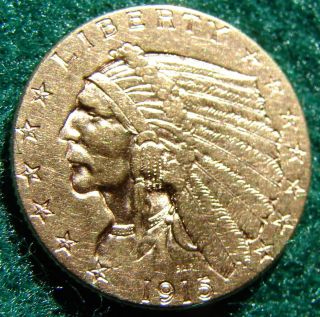 1915 GOLD QUARTER EAGLE $2.50 INDIAN HEAD XF/AU