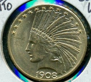 1908 D United States $10 Indian Head Gold Eagle With Motto   BU 